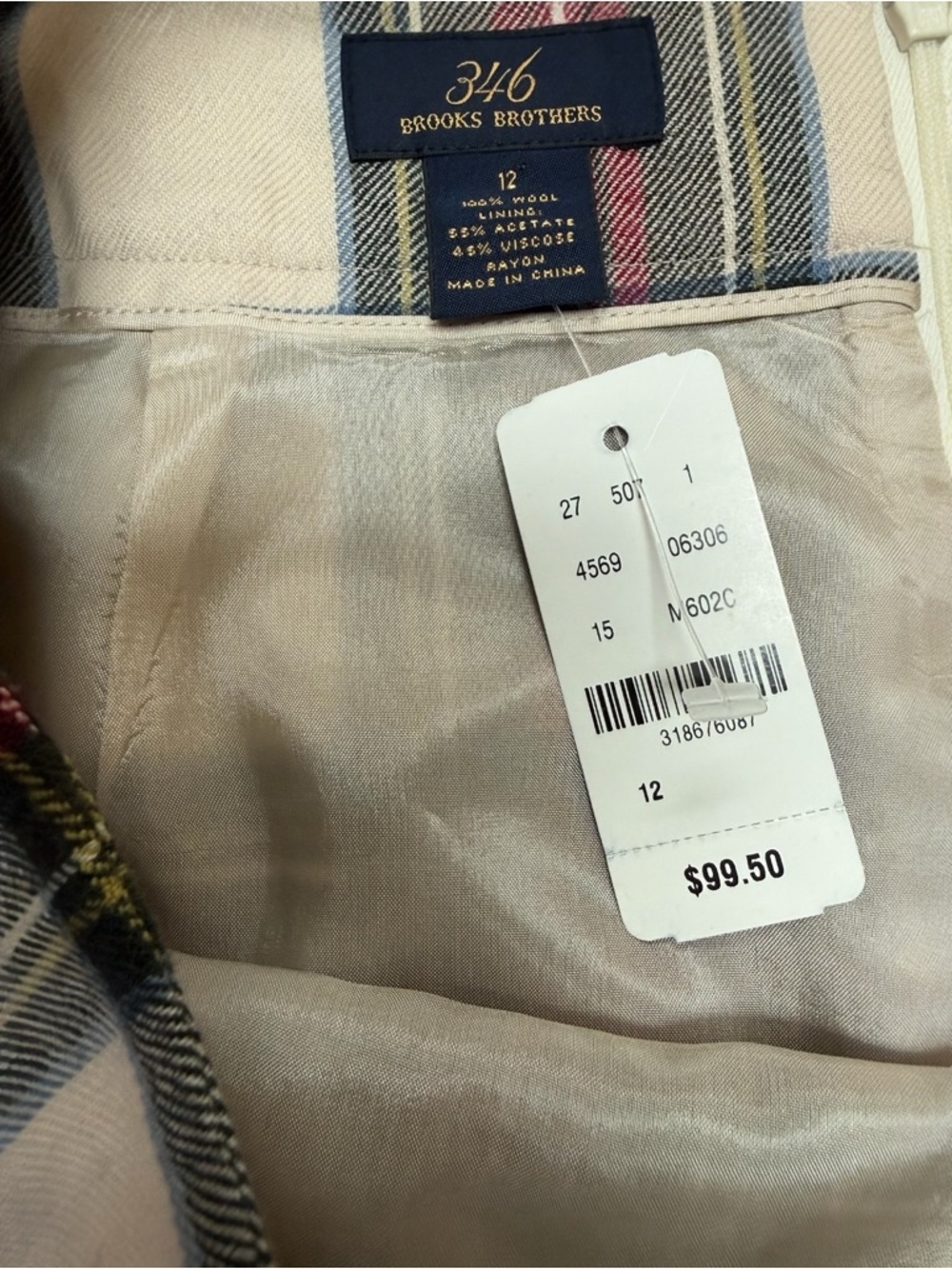 NWT Brooks Brothers Wool Plaid Skirt Size 12 - Picture 3 of 4